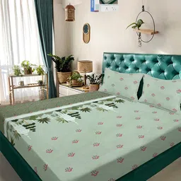 KLOTTHE Green Floral 300 TC King Bedsheet with 2 Pillow Covers-picture-42