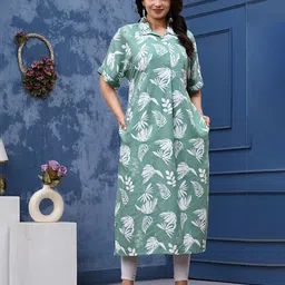 rf clothes Women Printed Shirt Collar Roll-Up Sleeves Kurta-picture-31