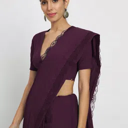 Thevasa Women's Wine Divine Depth V Neck Half Sleeves Blouse image 2