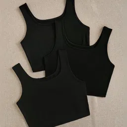 TOOCHKI Pack Of 3 Ribbed Round Neck Sleeveless Crop Tank Tops-picture-20