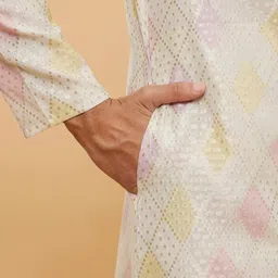 Twamev Men Embroidered Regular Thread Work Chanderi Cotton Kurta with Churidar image 3