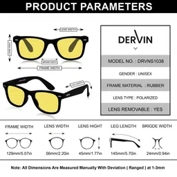 Dervin Unisex Yellow Lens & Black Wayfarer Sunglasses with Polarised and UV Protected image 4