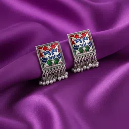 Krelin Silver-Plated Artificial Beaded Square Drop Earrings-image-4