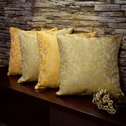 RoyalDeco Bageecha Beige 4 Pieces Ethnic Motifs Brocade Silk Square Cushion Covers-picture-10
