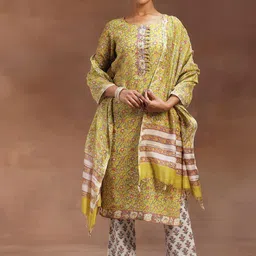 Libas Floral Printed Regular Pure Cotton Straight Kurta with Trousers & Dupatta-image-23
