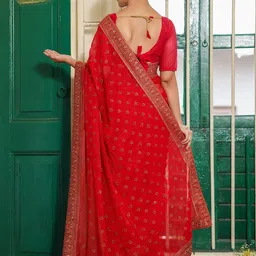Mitera Ethnic Motifs Embroidered Pure Chiffon Saree image 2