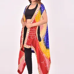 PK HUB Bandhani Printed Embellished Longline Jaipuri Rajasthani Shrug-picture-11