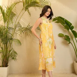 OCTICS Women Abstract Printed Tiered Tie-Up Neck Georgette Fit & Flare Midi Dress image 5