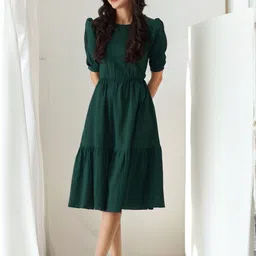 Womenster Women Round Neck Puff Sleeve A-Line Dress-picture-23