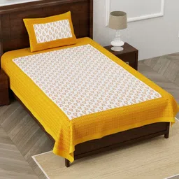 MILAAV Yellow 144 TC Single Bedsheet with 1 Pillow Covers-picture-10