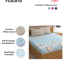 CHHAVI INDIA Blue & Pink Floral 210 TC King Bedsheet with 2 Pillow Covers image 5