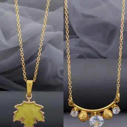 Birado Jewellery Set Of 2 Steel Gold-Plated Stones Studded Minimal Necklaces-image-73