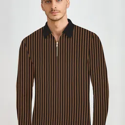 KAJARU Men Striped Regular Fit Polo Collar Long Sleeve Zipper T-shirt-picture-35