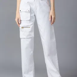 The Roadster Lifestyle Co. Women Flared High-Rise Clean Look Non-Stretchable Cargo Jeans-picture-12