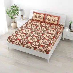 MILAAV Beige Geometric 144 TC King Bedsheet with 2 Pillow Covers-picture-11