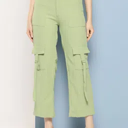 The Roadster Lifestyle Co Women High-Rise Straight-Fit Cargo Trousers-image-95