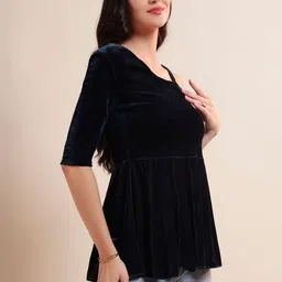 VAARARO One Shoulder Velvet Peplum Top image 5