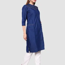 SK Creation Striped Printed Denim Straight Kurta image 5