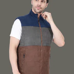 Club York Men Colourblocked Stand Collar Sleeveless Bomber Jacket image 4
