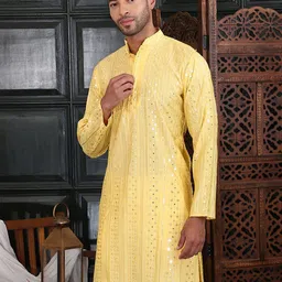 MANQ Men Ethnic Motifs Striped Sequinned Kurta image 3