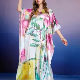 LABEL AARNA Women Floral Printed Kimono Sleeve Satin Kaftan Maxi Dress-picture-36