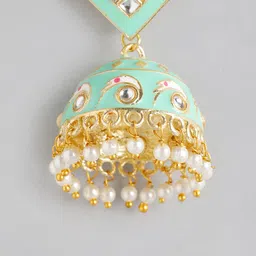 Anouk Gold Plated Artificial Stones and Beads Enamelled Jhumkas Earrings image 4