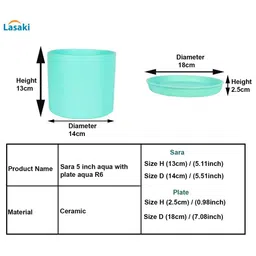 LASAKI Blue Ceramic Planter With Plate image 5