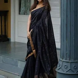 Zenophily Black Women Embellished Bollywood Pure Cotton Saree-image-15