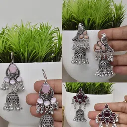 MEIRA JEWELLERY Set Of 2 Silver-Plated Dome Shaped Jhumkas-image-29