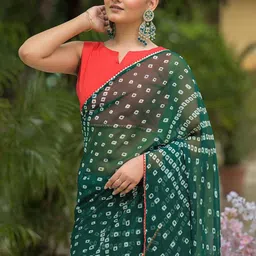 Kalini Womens Green Poly Georgette Printed Saree With Unstiched Blouse Piece-picture-44