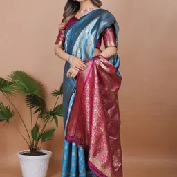 VASTRAAVEDAA Ethnic Motifs Zari Art Silk Handloom Banarasi Saree-picture-36