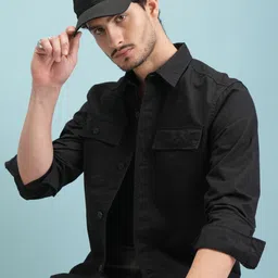 highlander Men Slim Fit Solid Cut Away Collar Casual Shirt image 1