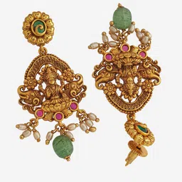 Kushal's Fashion Jewellery Green Gold-Plated Ruby Studded Ethnic Antique Jewellery Set image 4