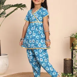 Cutiekins Girls Floral Printed Regular Gotta Patti Kurta With Dhoti Pants Kurta Sets image 2