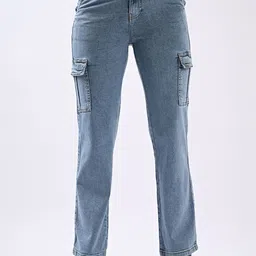 Kraus Jeans Women Regular Fit Mid-Rise Light Fade Cargo Styles Jeans-image-97