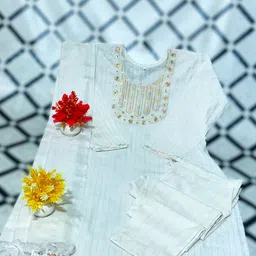 Auzanoor Collection Sequinned Pure Cotton Straight Kurta With Trousers & Dupatta-image-48