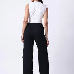 BONNATY Women Cotton High Rise Wide Leg Trousers image 3