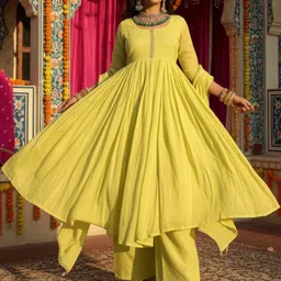 jishnam JISHNAMPanelled Silk Georgette Anarkali Kurta With Trousers & Dupatta image 4