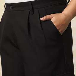 Freeform by High Star Women Loose Fit High-Rise Wrinkle Free Pleated korean Cargo Trousers image 2