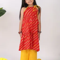 Sangria Girls Leheriya Printed Regular Pure Cotton Kurta with Palazzos Set image 4
