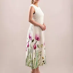 Zink London Women Tropical Printed Pleated Sleeveless Shirt Midi Dress image 3