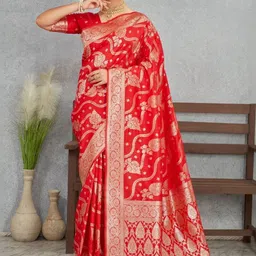 VASTRAAVEDAA Ethnic Motifs Zari Art Silk Heavy Work Banarasi Saree-picture-11