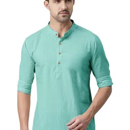 Yugnik Cotton Mandarin Collar Roll-Up Sleeves Straight Kurtas-picture-31