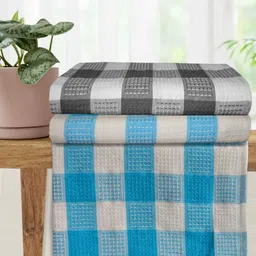 Athom Living Premium White & Blue 3 Pieces Printed Cotton 210 GSM Bath Towels-image-70