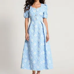 bebe Floral Woven Design Fit & Flare Midi Dress-picture-28