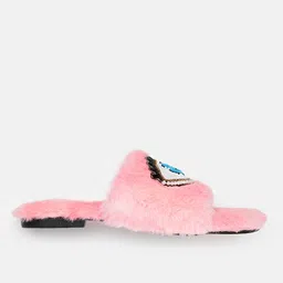 ZORI WORLD Women Embellished Fuzzy Open Toe Flats image 3