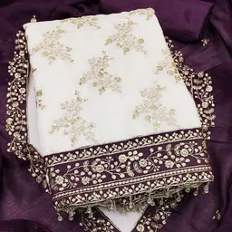 Peachmode Embroidered Unstitched Dress Material image 4