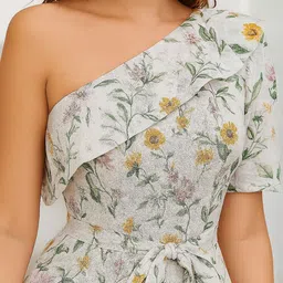 sollobell Women One Shoulder Ruffles Detailed Fit and Flare Midi Dress image 3