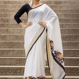 Moda Rapido Ethnic Motifs Linen Blend Handloom Block Print Saree-picture-41