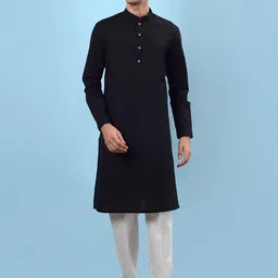 JADE BLUE Mandarin Collar Straight Kurta with Pyjamas-image-17